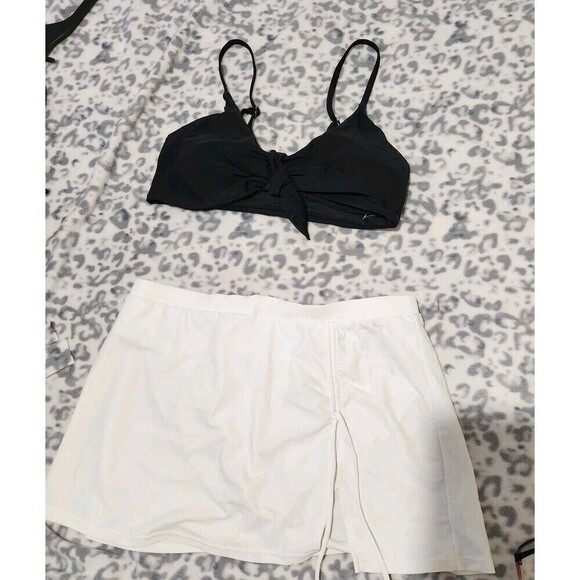 Blooming jelly Other - 2pcs Swimsuit For Women Size Medium Black And White Bikini Top And Skort.  New